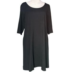 NWT Eileen Fisher All Black 3/4 Sleeve Mid Length Tunic Dress Size Large